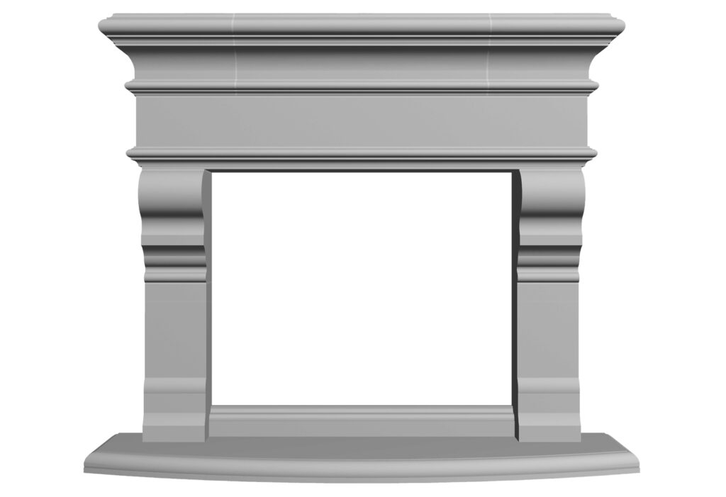An image of a fireplace with filler panels on a white background.