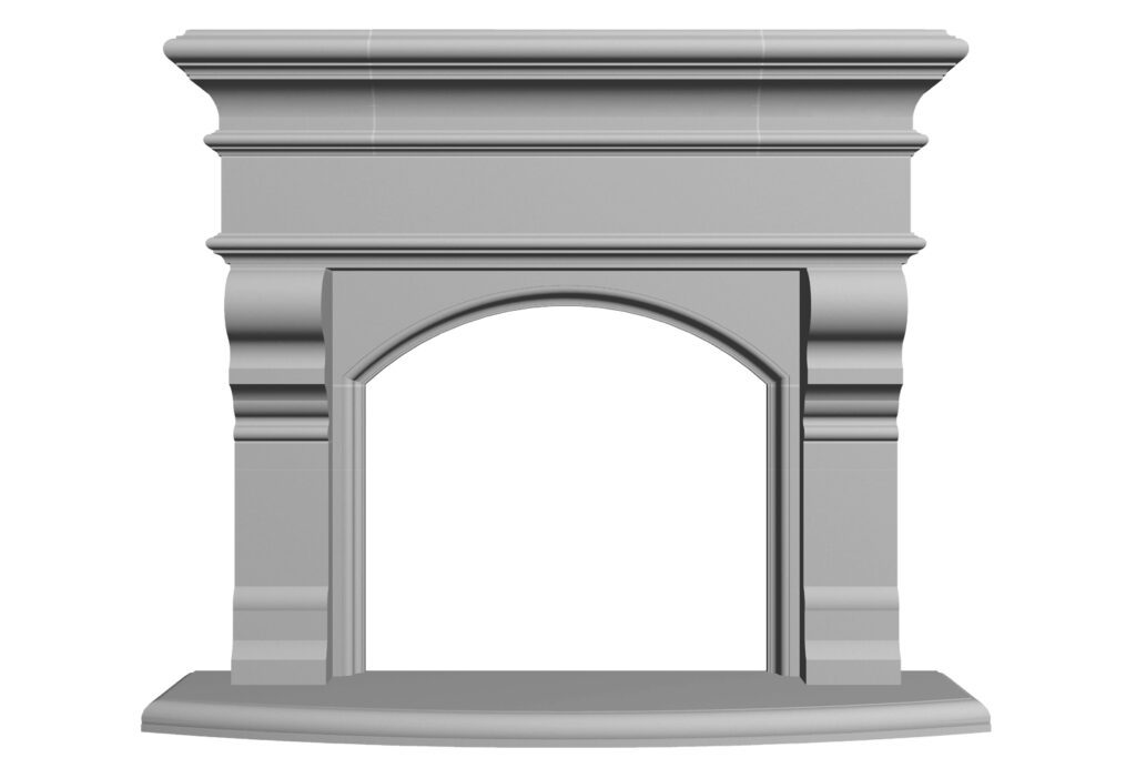 A white background with a fireplace and filler panels.