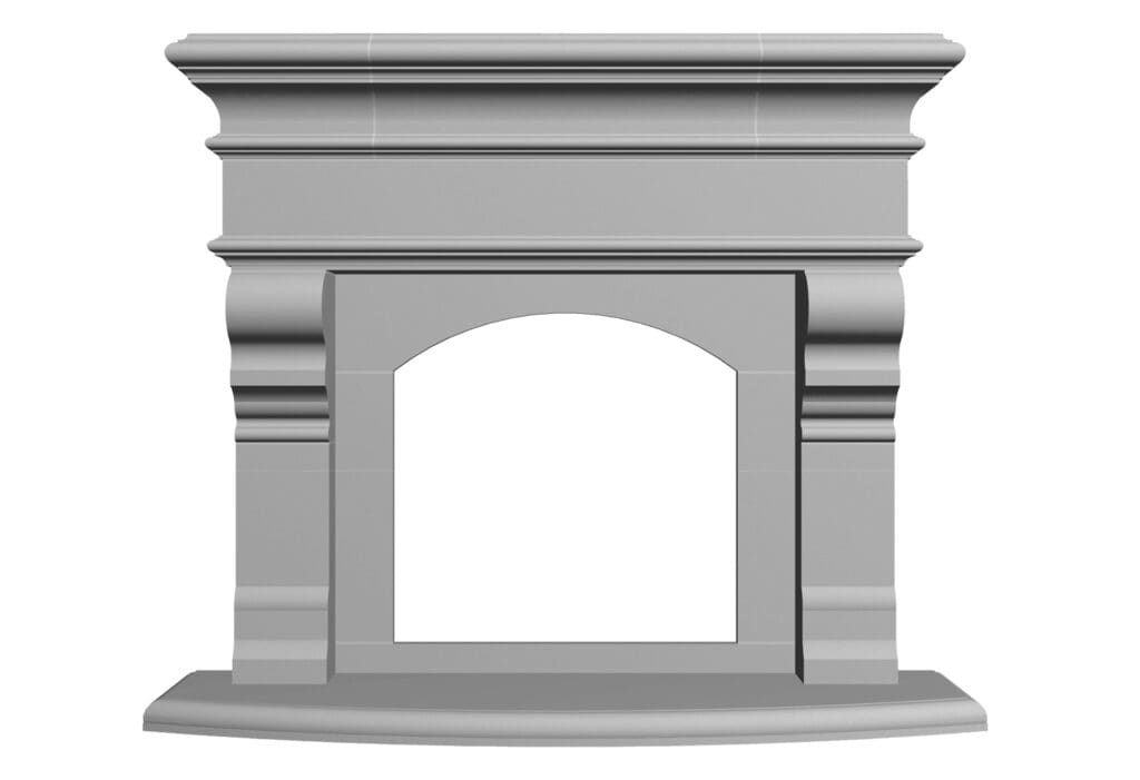 A fireplace image with filler panels on a white background.