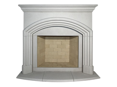 A fast white fireplace with a white mantle.