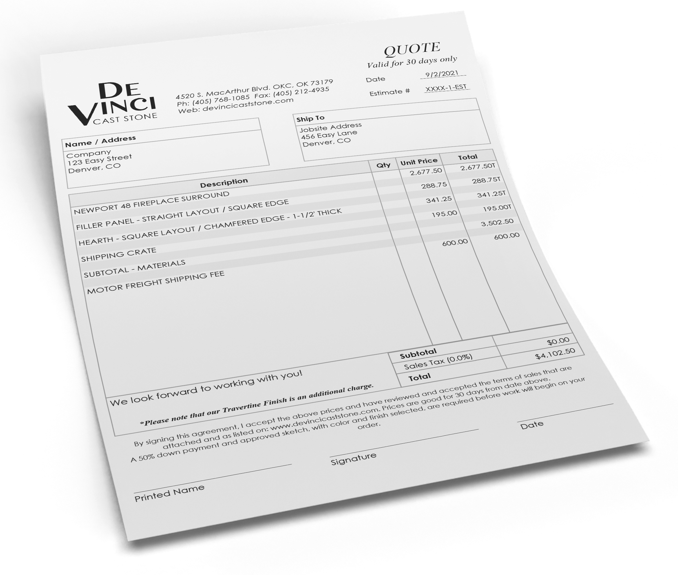 A black and white invoice for builders.