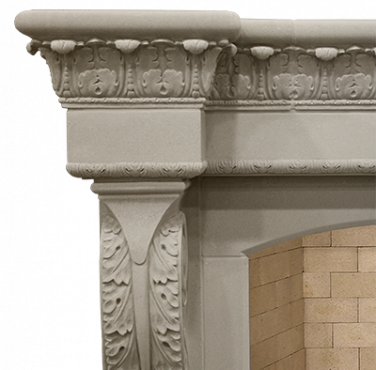 An Italian fireplace mantel with ornate carvings.